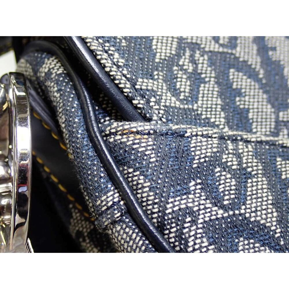 Christian Dior Saddle Bag Vintage Trotter Blue Diorissimo Shoulder Purse Oblique - Picture 12 of 15